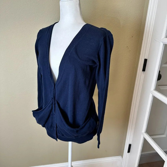 Vintage JUICY COUTURE Navy Knit Size Small Open Back Cardigan Sweater - Picture 5 of 11